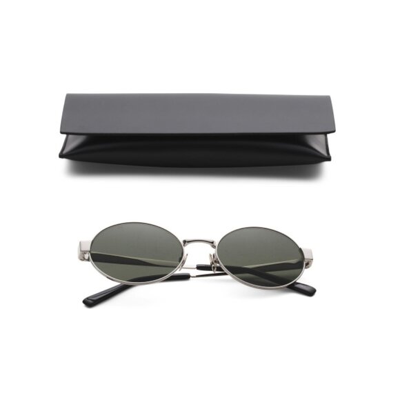 SAINT LAURENT Silver/Grey 55mm Round Sunglasses